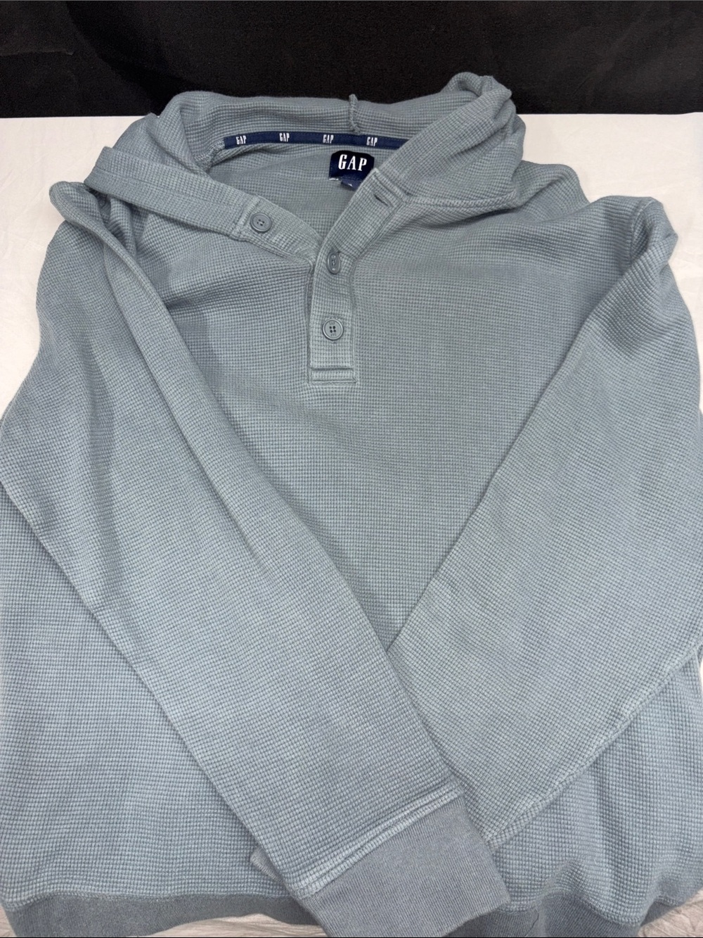 GAP Light Blue Hooded Waffle-Knit Pullover